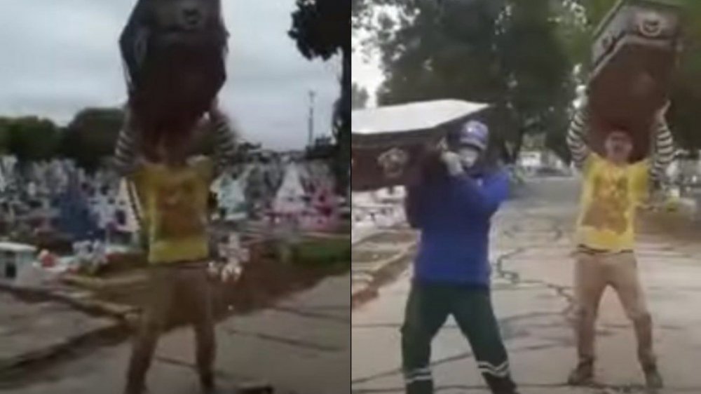 Polémico: empleados de un cementerio parodiaron el meme de los africanos del ataúd