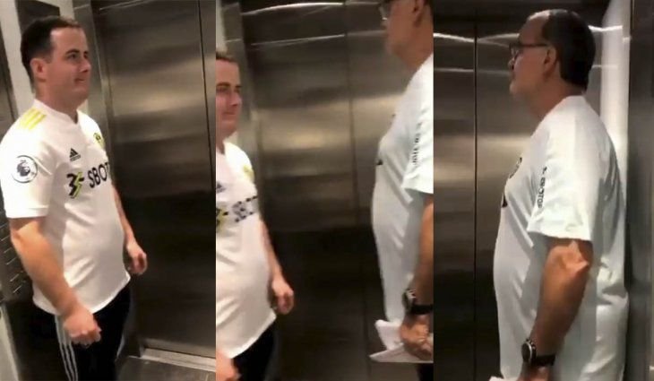 Un hincha del Leeds se encontró a Marcelo Bielsa en un ascensor y su reacción da la vuelta al mundo