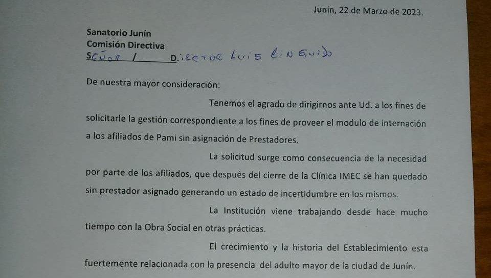 Ante el cierre de IMEC jubilados piden a PAMI que se amplíe el cupo de atención en Sanatorio Junín