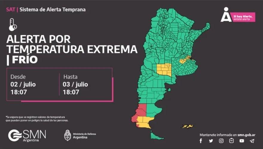 Emitieron una alerta amarilla por frío extremo